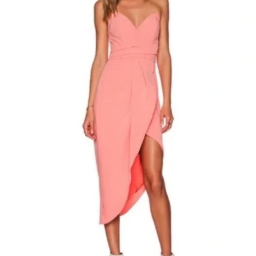 Lovers + Friends Strapless Pink Asymmetrical Midi Dress